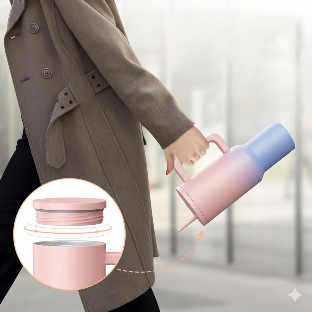 Fitgear 1200ML Stainless Steel Tumbler with Handle & Lid, 2 Straws – Large Travel Mug Water Cup for Gym, Office & Outdoor Use (Cotton Candy Haze)
