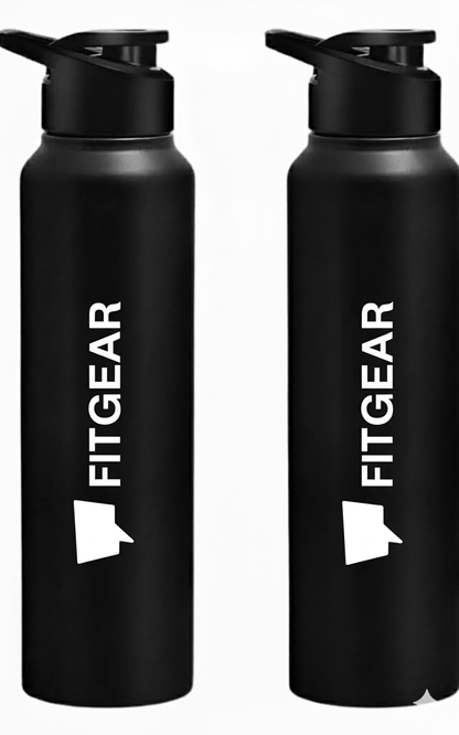 Fitgear  Black Stainless Steel Sipper Water Bottles 750ml (2 Pack) | Steel bottle For Office | Easy To Carry Steel Bottle Leak Proof | BPA & Toxic Free